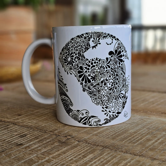 Single Doodle Design Round Mug - Flock of Birds