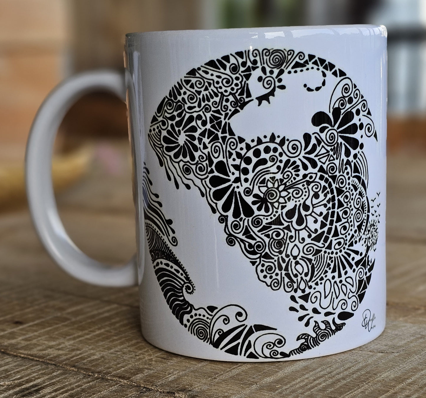 Single Doodle Design Round Mug - Flock of Birds