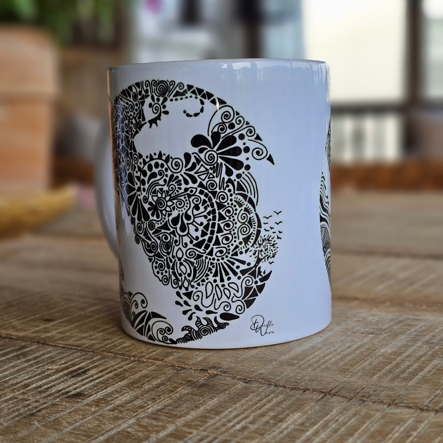 Single Doodle Design Round Mug - Flock of Birds