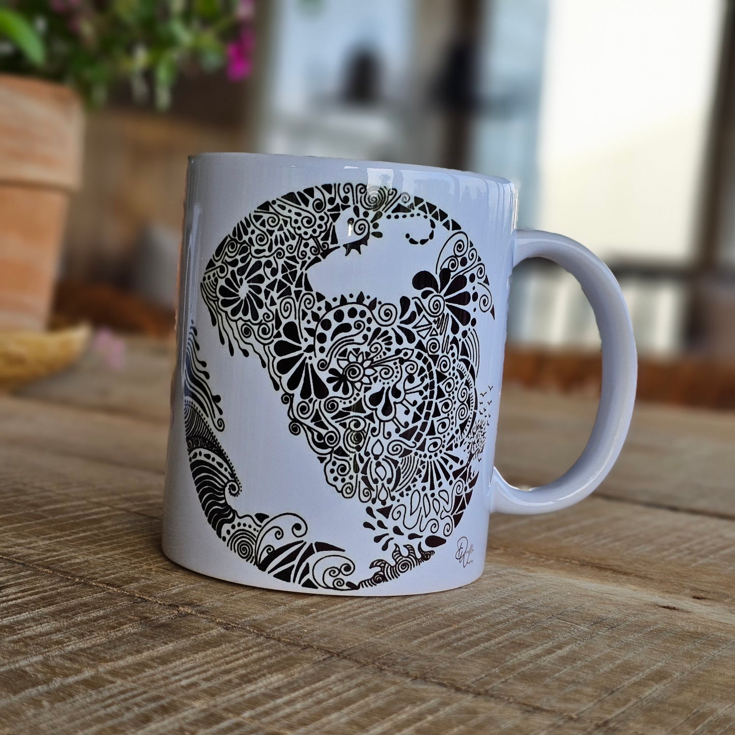Single Doodle Design Round Mug - Flock of Birds