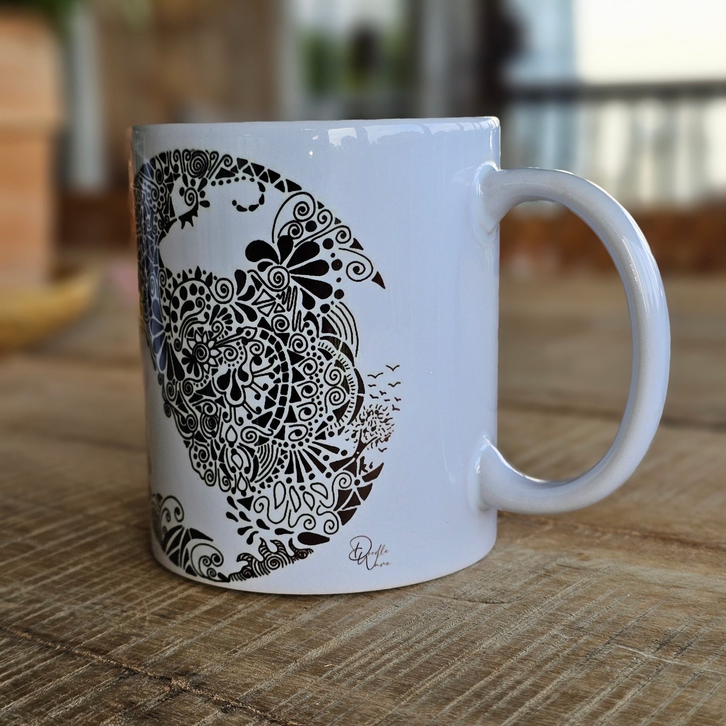 Single Doodle Design Round Mug - Flock of Birds