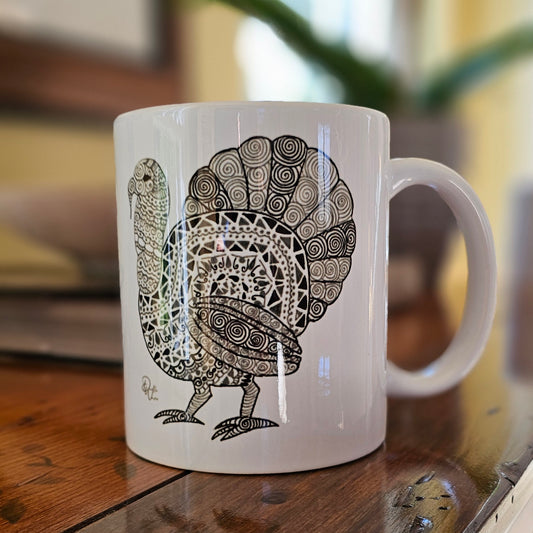 Single Doodle Design Round Mug - Turkey Day