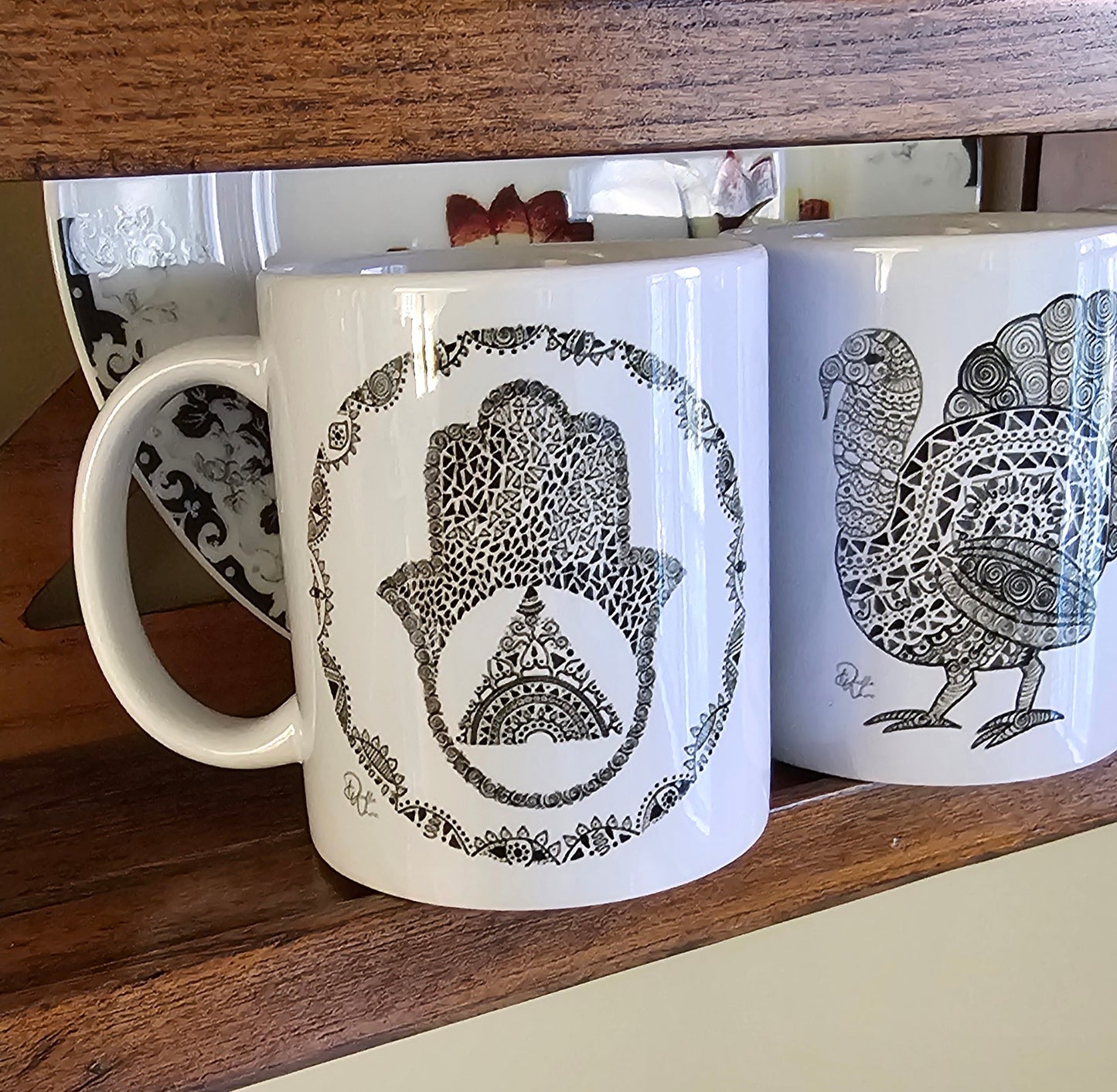 Set of 3 Single Doodle Design Round Mugs - Holiday Edition