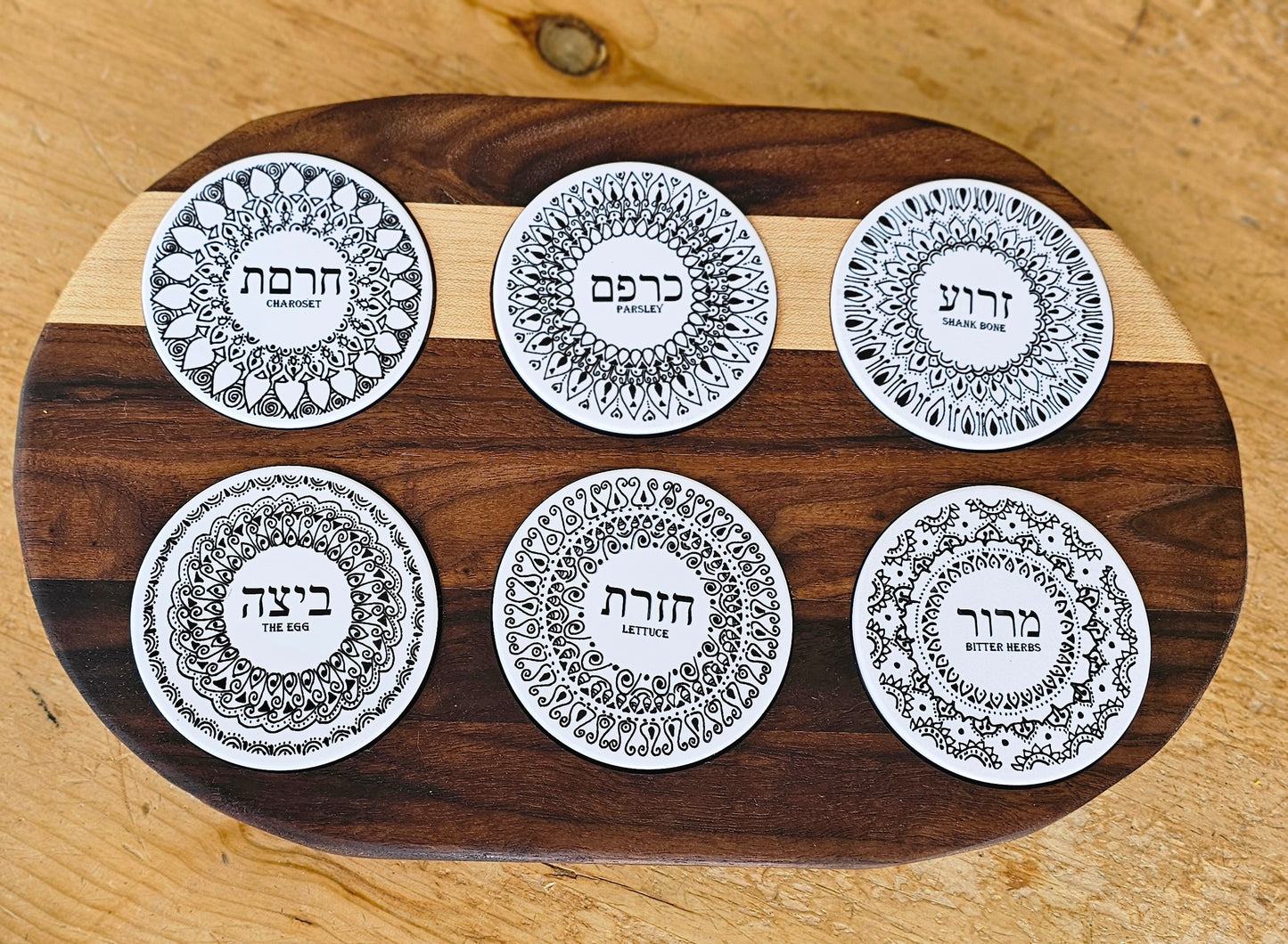Doodleware Live Edge Oval Passover Seder Plate - Design #5