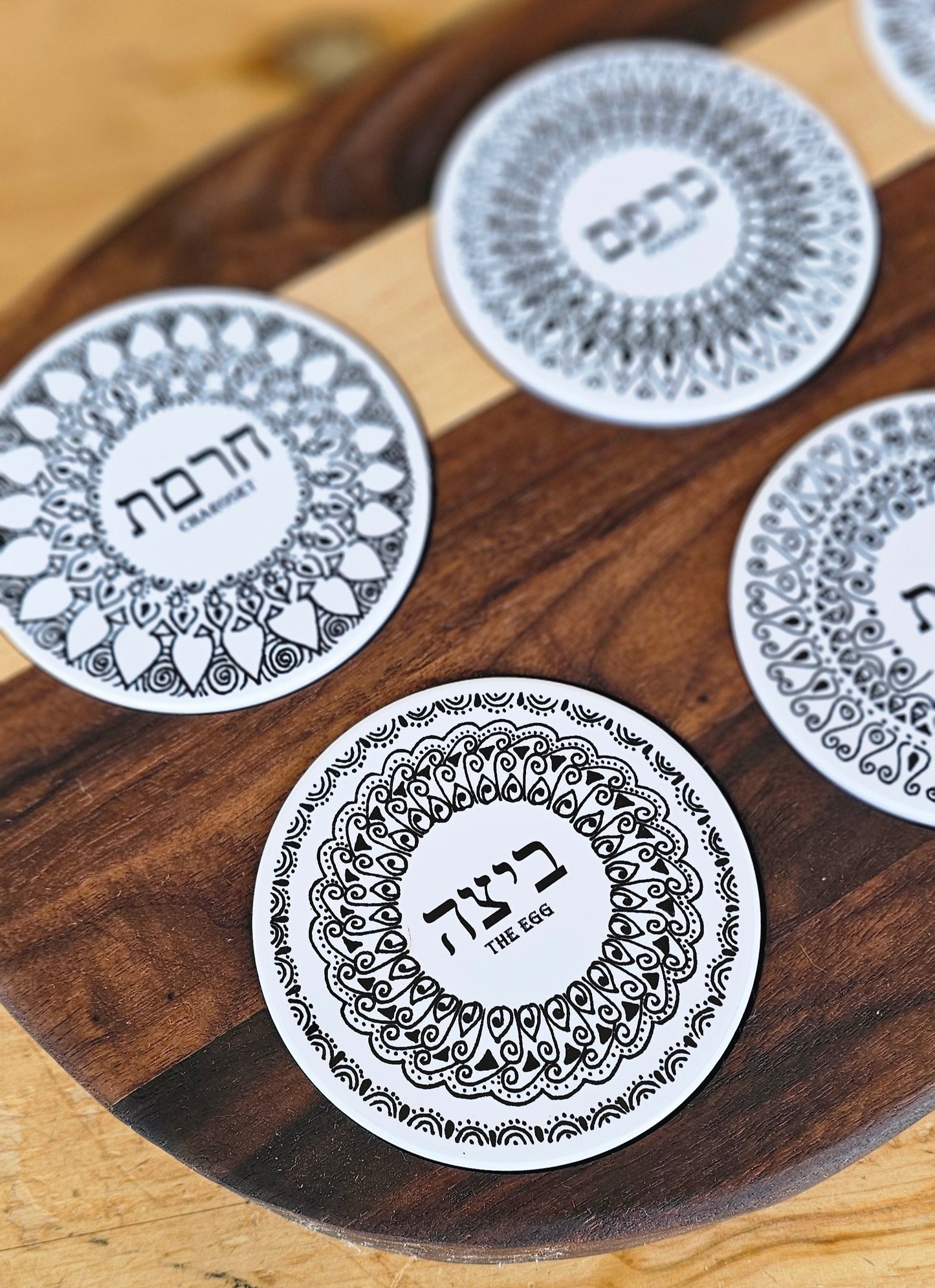 Doodleware Live Edge Oval Passover Seder Plate - Design #5
