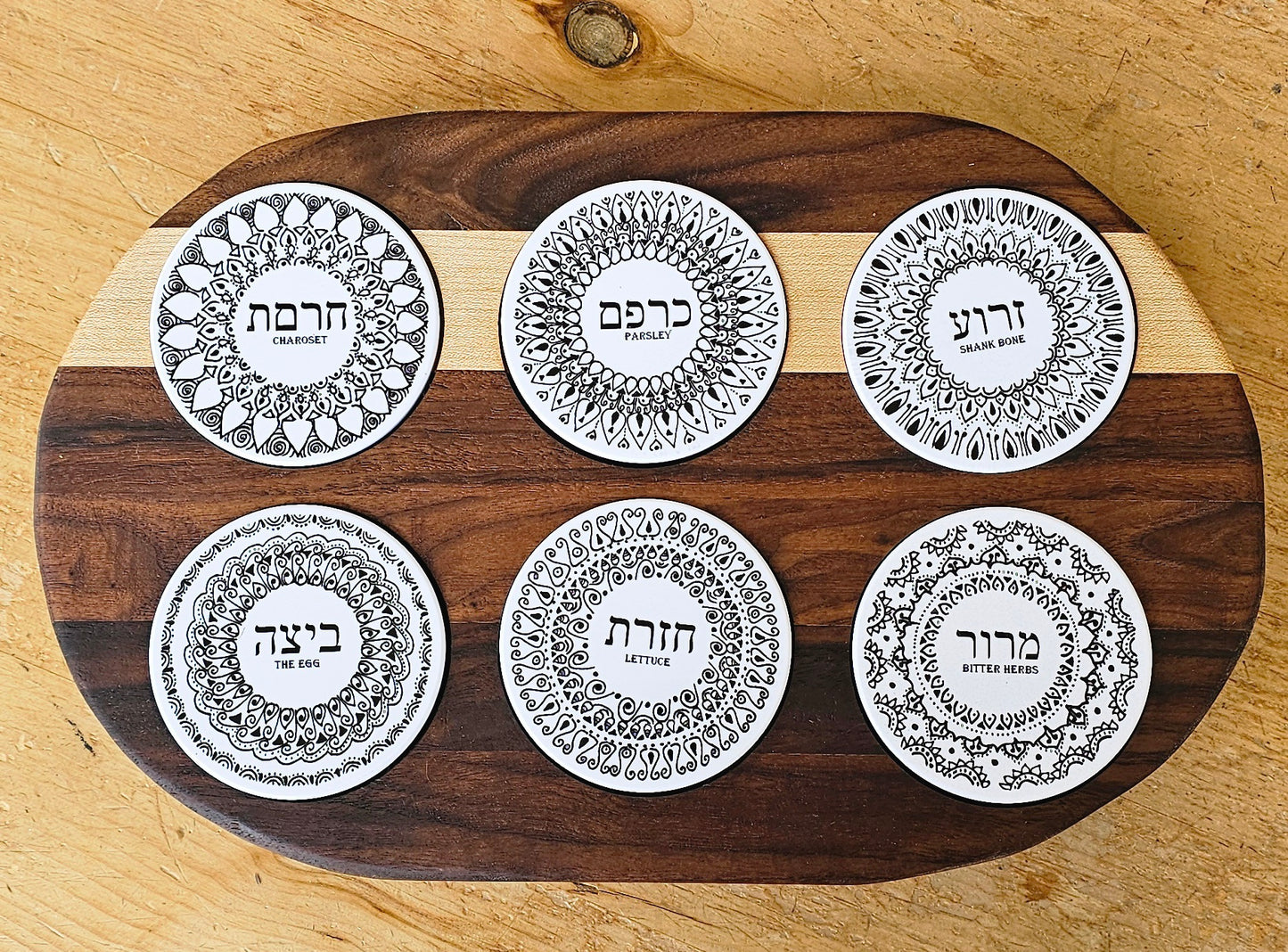 Doodleware Live Edge Oval Passover Seder Plate - Design #5