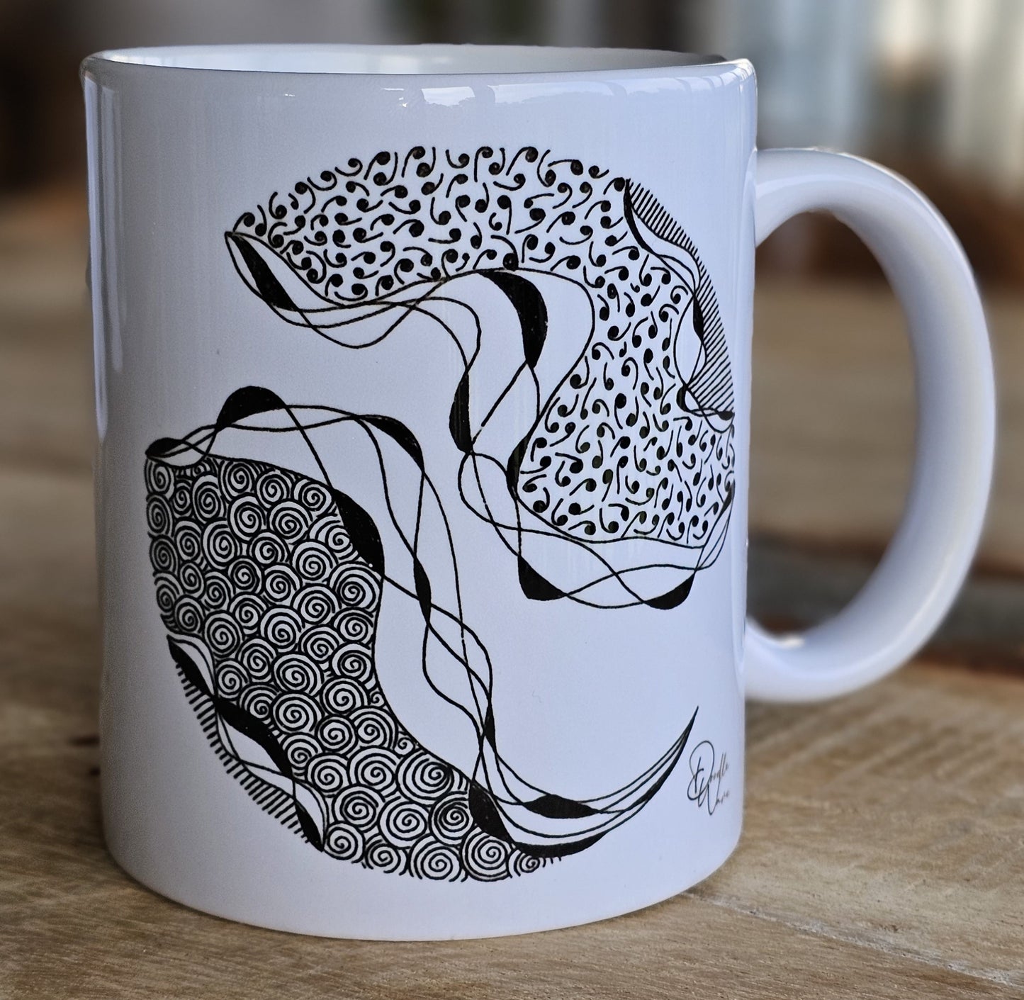 Single Doodle Design Round Mugs - Complete Set