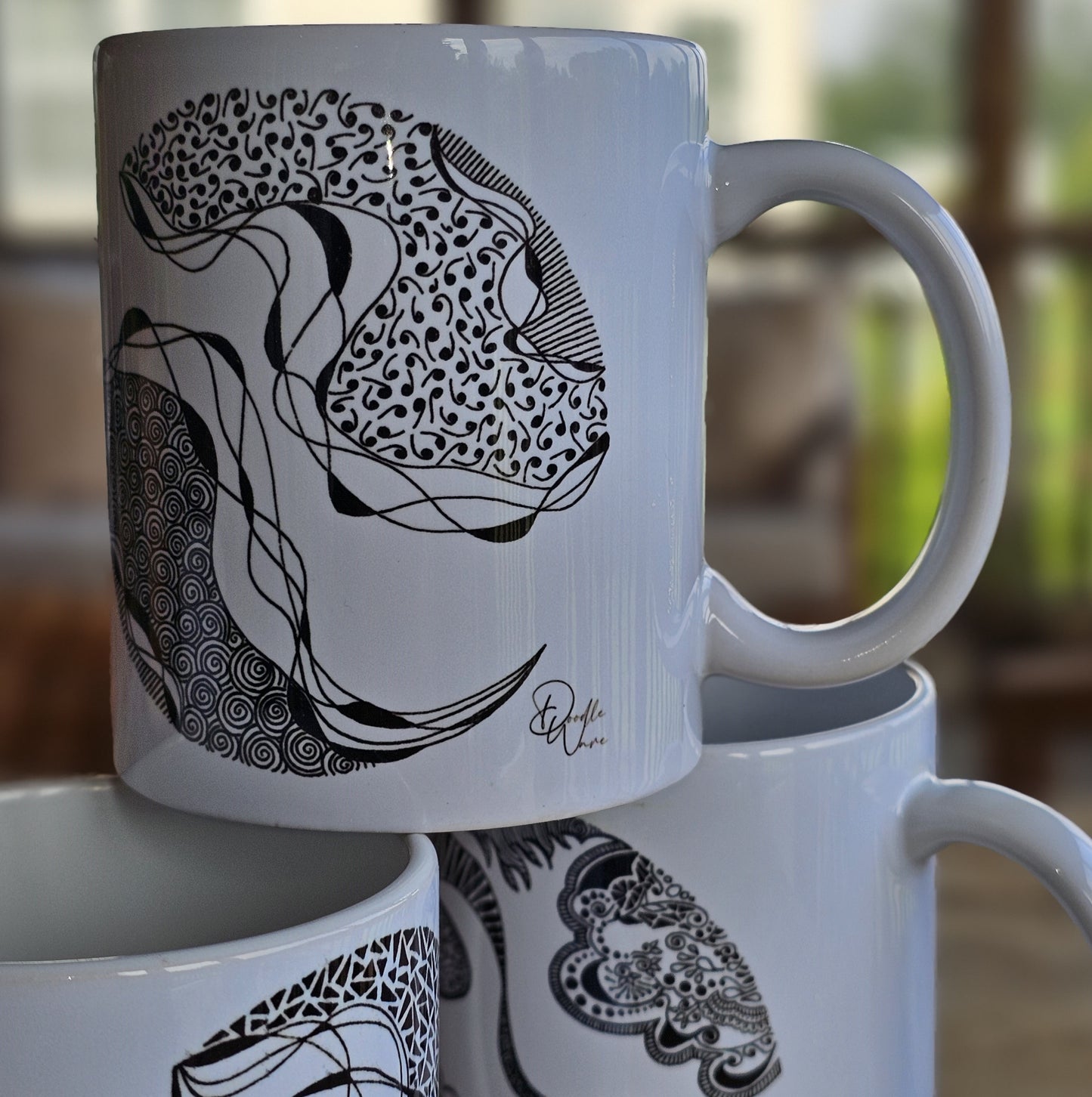 Set of all 4 Doodle Design Round Mugs