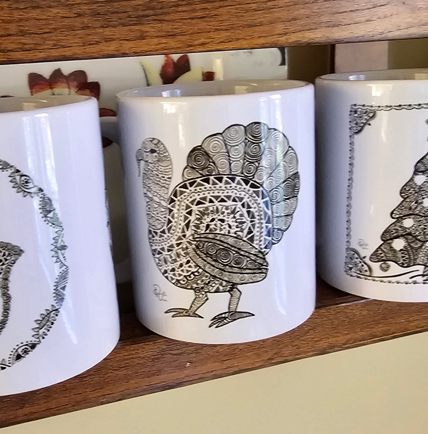 Set of 3 Single Doodle Design Round Mugs - Holiday Edition