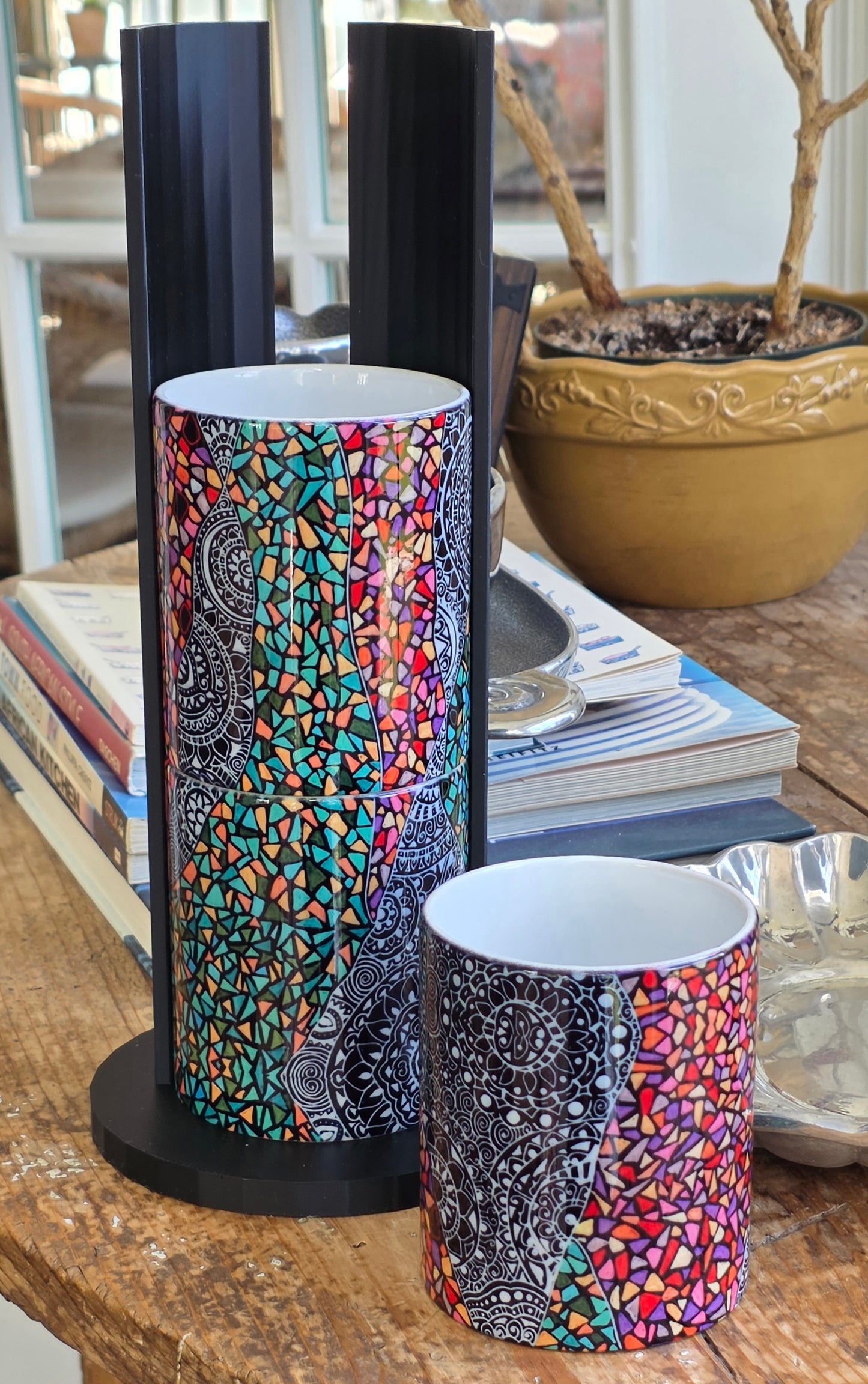 Doodleware - 3 Mug Art (Orange Green Mosaic)