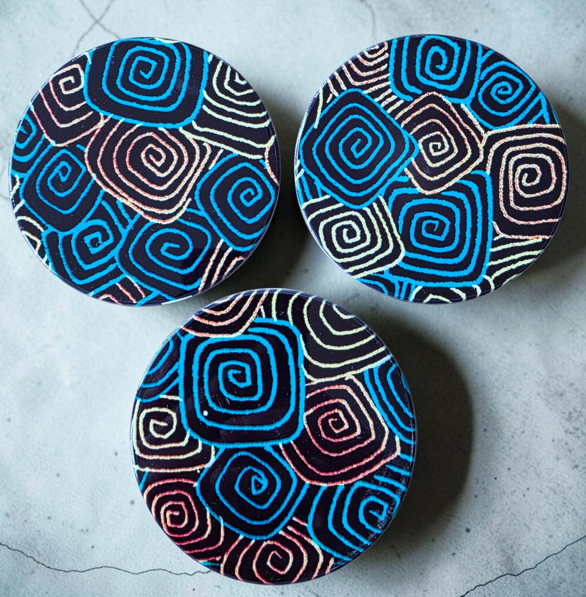 3 Coaster Set - Blues Swirls