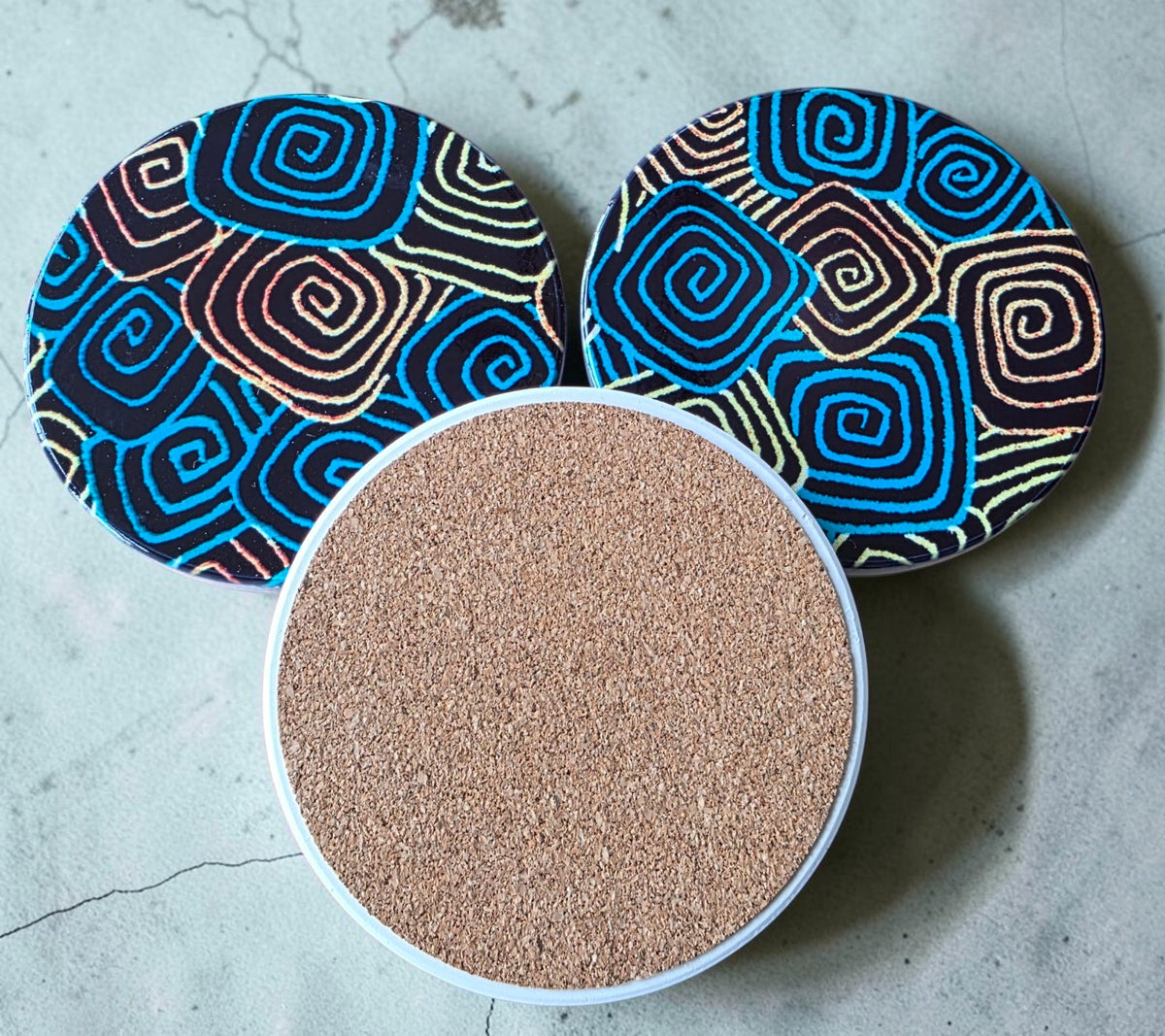3 Coaster Set - Blues Swirls
