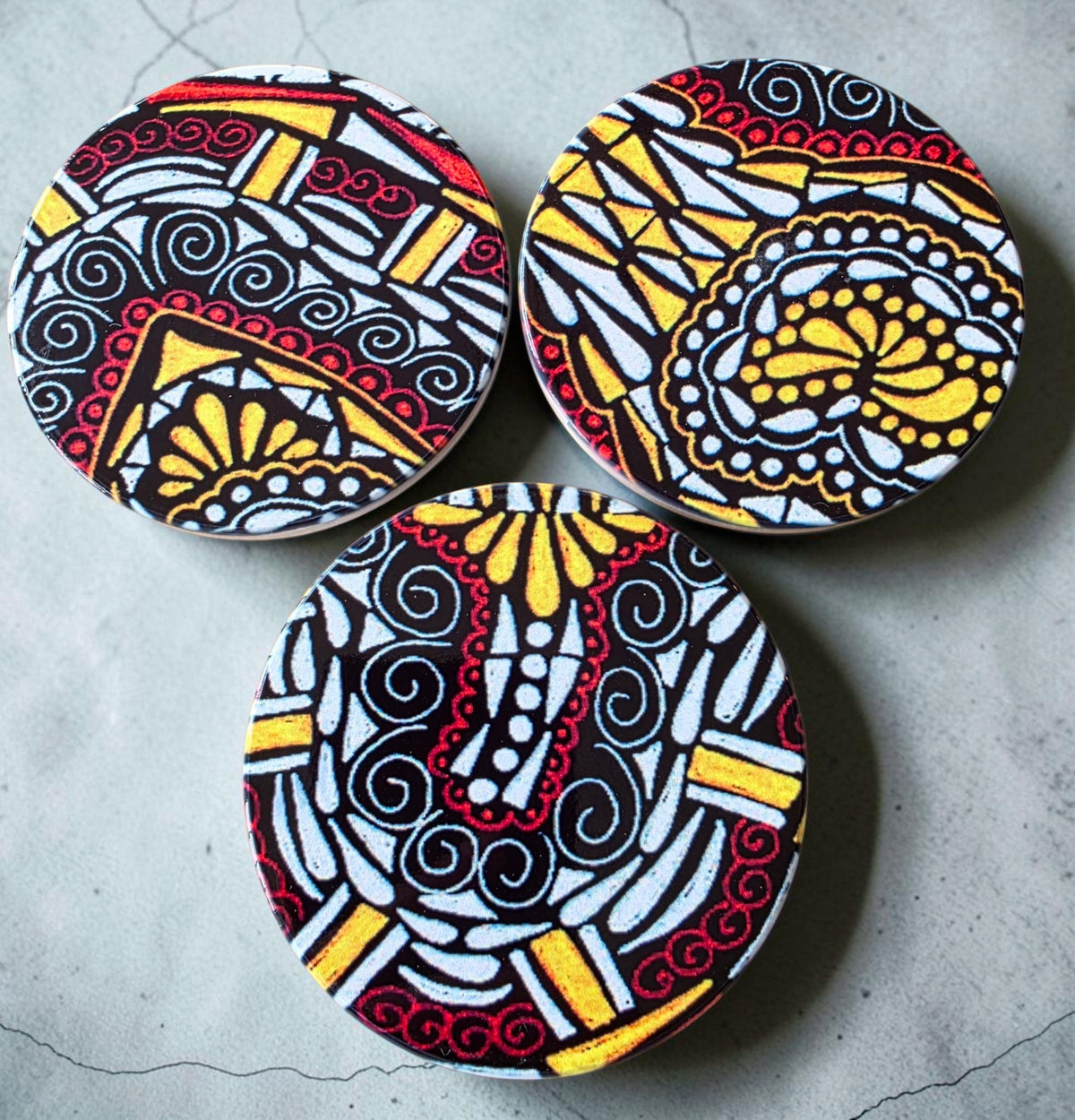3 Coaster Set - Bold Red & Yellow