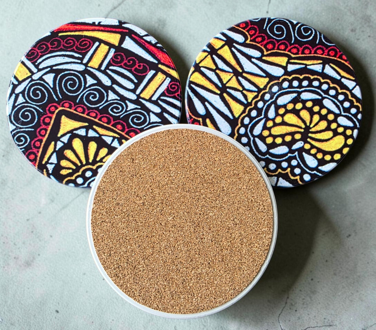 3 Coaster Set - Bold Red & Yellow