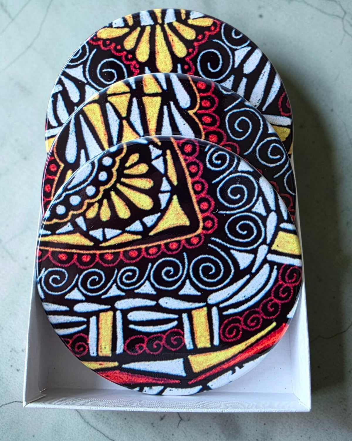 3 Coaster Set - Bold Red & Yellow