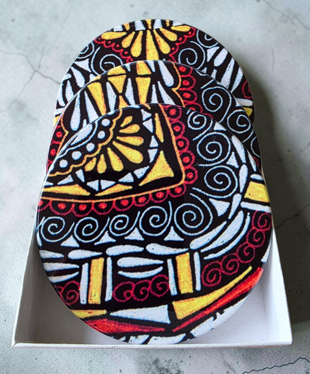 3 Coaster Set - Bold Red & Yellow